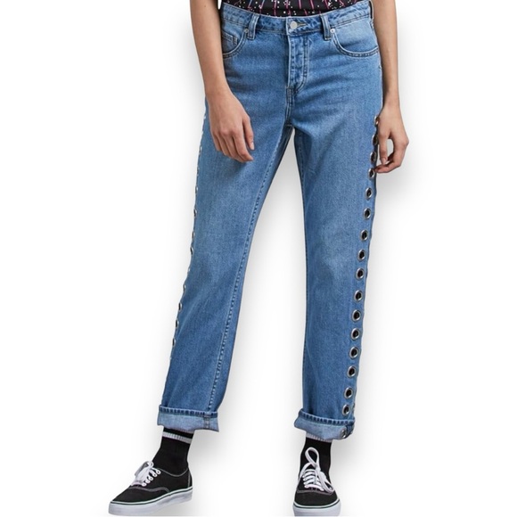 Volcom Georgia May Jagger GMJ Boyfriend Grommet Jean Light Blue Size 27 - Picture 1 of 15